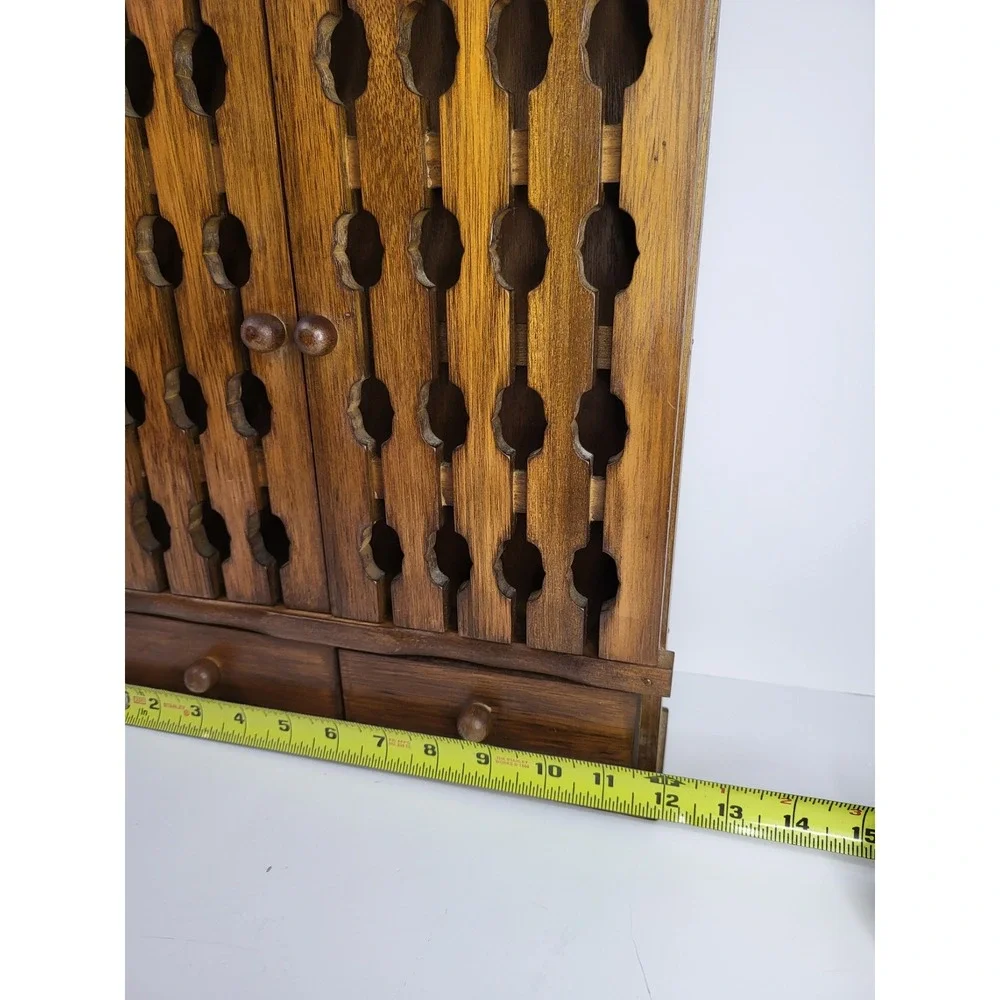 Vintage Wooden Wall Spice Rack Apothecary Cabinet Lattice Doors Drawers Taiwan